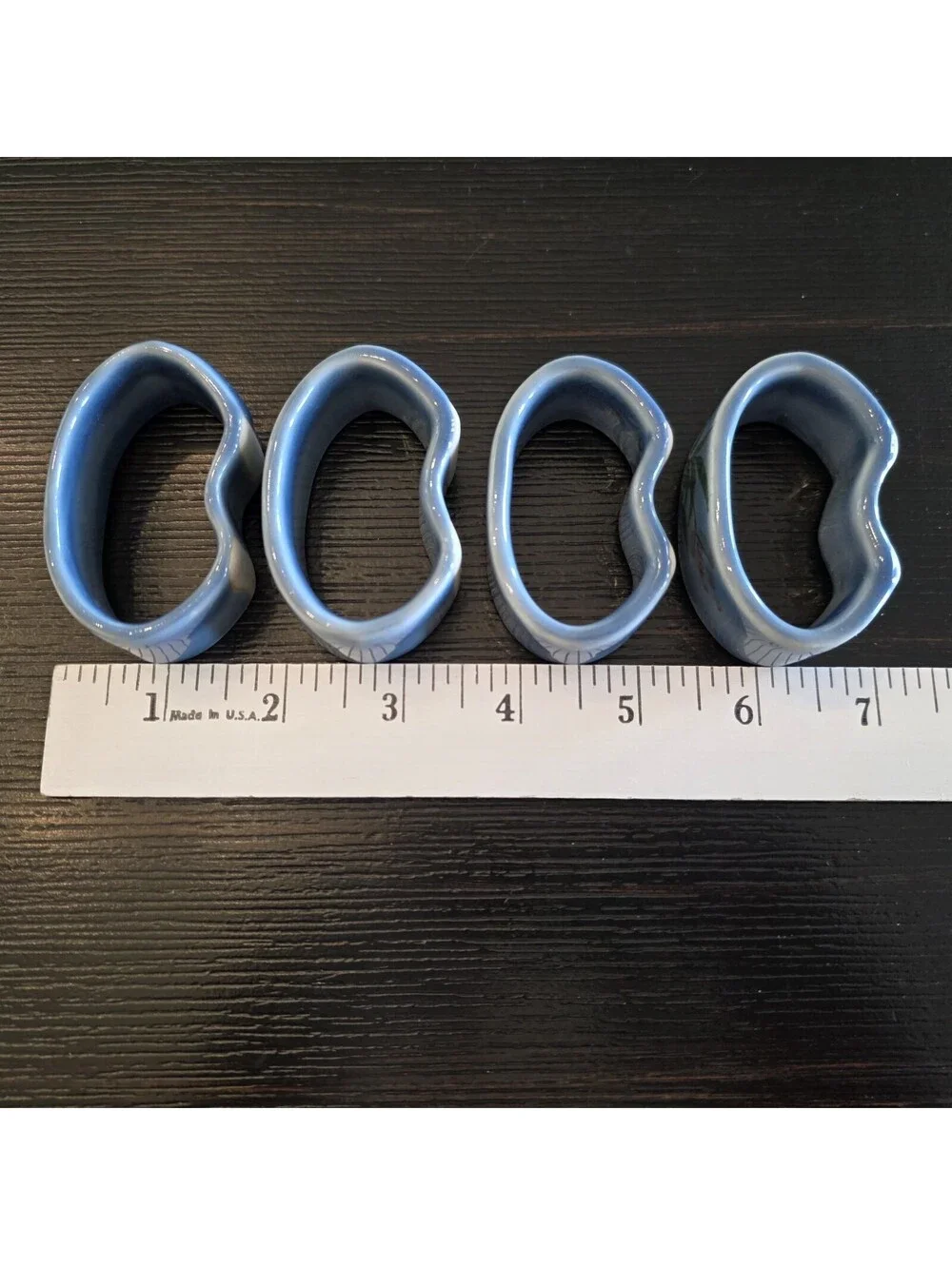Set Of 4 Ceramic Floral Napkin Rings Light Blue Botanical Table Decor EUC